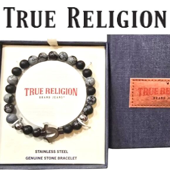 True Religion Stainless Steel Horseshoe Logo Stone Bracelet - Picture 1 of 5